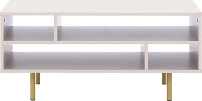 A white coffee table with gold legs is shown against a white background.