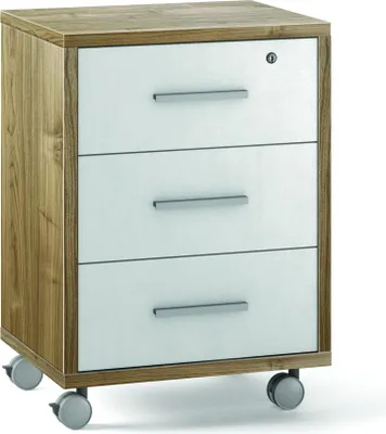 Immagine prodotto di Milani Home - cassettiera ufficio 3 cassetti con ruote, bianco e noce chiaro, 51 x 41 x 71 cm
