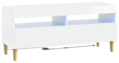 Image de Meuble TV LED, finition laquée blanche, en panneaux de particules