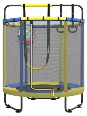 Zdjęcie produktu dla Trampolina dla dzieci z siatką ochronną – do użytku wewnętrznego i zewnętrznego – z koszem do koszykówki – do huśtania i wspinania – prezent urodzinowy – trampolina do zabawy