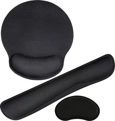 Image de Repose-poignet ergonomique et tapis de souris pour ordinateur de bureau, ordinateur portable, à la maison et au bureau, noir, en plastique