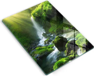 Produktbild von Glasschneideplatte - Herdabdeckplatte - 40x52 cm - Schneidebrett - Spritzschutz - Wasserfall im Dschungel
