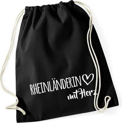 Produktbild von Huuraa Turnbeutel Rheinländerin mit Herz 12 Liter Black Baumwolle Rucksack Geschenkidee