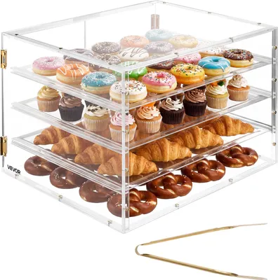 Immagine prodotto di VEVOR Vetrina per dolci a 4 ripiani, vetrina professionale per panetteria in acrilico trasparente, vetrina da banco con porta posteriore magnetica e divisorio rimovibile per biscotti, dolci e ciambelle, 570 x 455 x 405 mm
