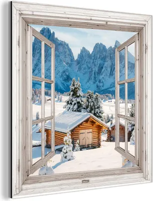 Produktbild von MuchoWow Wanddekoration Metall Metallbild Wandkunst 20x20 cm Winterlandschaft - Hütte - Berge - Ausblicke - Aussicht - Natur MuchoWow Aluminium Gemälde - Alu Dibond Bilder