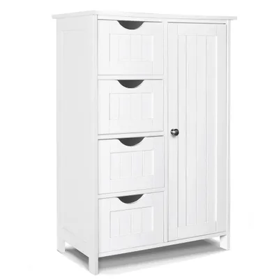 Produktbild von VOUNOT® Badezimmerschrank mit 4 Schubladen & 1 Schranktür für Badezimmer 30x55x82cm Weiß