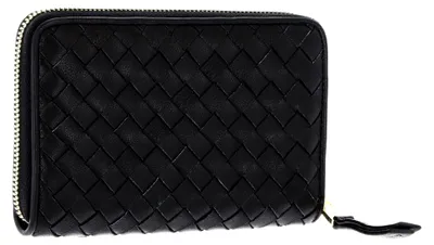 Produktbild von Leder Geldbörse Leather Piuma Weaving Zip Wallet Black/Gold schwarz