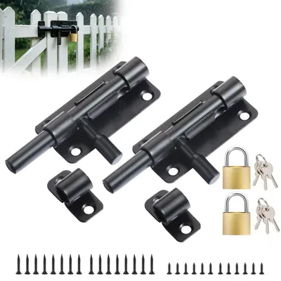 Image de Verrou de porte en acier inoxydable, 95 mm, avec cadenas (2 pièces), résistant aux intempéries, inoxydable, barre de 10 mm, montage facile