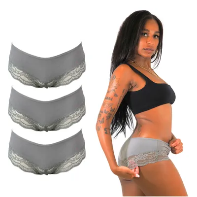 Produktbild von Hipster Unterhose Damen Panties Frauen Unterwäsche Hipster-Slips (3er Set, Grau M)