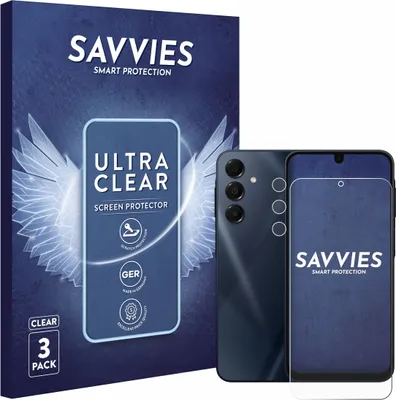 A product box for screen protectors is shown next to a smartphone. The box has graphics and text describing the product, and the smartphone is displayed with a screen protector on it.