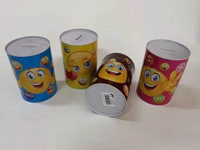 Productafbeelding van Metalen spaarpot met gezichtjes, model 544123, mix. Prijs per stuk