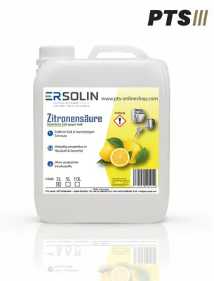 Produktbild von ERSOLIN Reine Zitronensäure 3 L | Gebrauchsfertige flüssige Zitronensäure | Natürlicher Reiniger & Entkalker für Haushalt, Gewerbe und Industrie