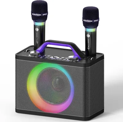 Obrázek produktu pro Karaoke set s 2 bezdrátovými mikrofony RGB BT USB 13h.