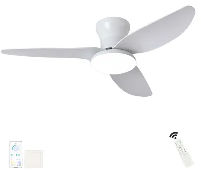 Image de Ventilateur de plafond avec lampe, blanc - 100 cm - Moteur DC silencieux - 6 vitesses - Lumière réglable