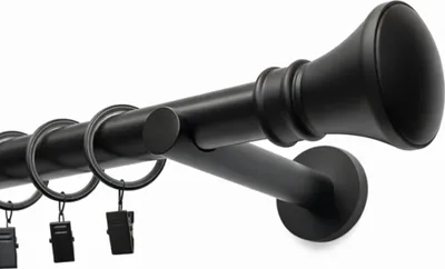 Produktbild von 220 cm Einläufig Gardinenstange Ø25 mm Schwarz Matt Monaco Metall Wandmontage Mit Ringen Gedämpft