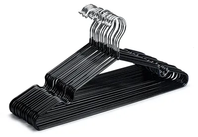 Produktbild von Famanu Kleiderbügel stabil, schwarz, Metall, platzsparend, rutschfest, 0,4 cm dick, 20 Stück