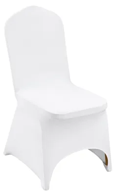 Produktbild von 100 Stück Stuhlhussen Weiß mit gebogenem Frontdesign – Elasthan Elasthan, ideal für Hochzeiten, Partys und festliche Anlässe
