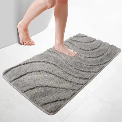 Produktbild von VOUNOT® Badematte Rutschfeste, Mikrofaser Badezimmerteppich Wellenmuster 60x110cm Grau