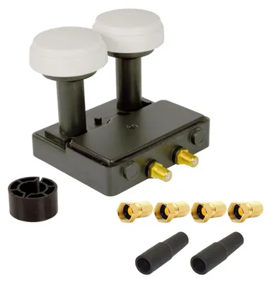 Produktbild von PremiumX Monoblock Twin LNB 0,1dB Astra 19,2° Hotbird 13° HDTV FullHD 2 Teilnehmer 2x Gummitülle 4x F-Stecker