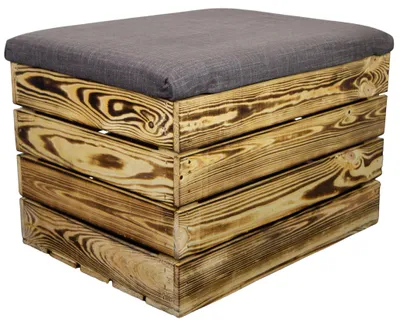 Produktbild von Sitztruhe Mira mit Stauraum in geflammt Maße 34x35x48 Sitzhocker Obstkiste Holzkiste faltbar Sitztruhe belastbar bis 150kg Deckel klappbare Sitztruhe Aufbewahrungsbox