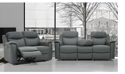 Produktbild von 3-Sitzer und 2-Sitzer Sofa mit Relaxfunktion EVASION in Leder - grau - mit Stehtisch