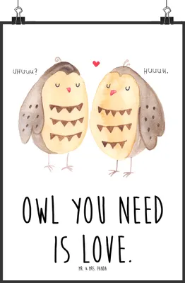 Produktbild von Mr. & Mrs. Panda Bild Eulen Liebe DIN A0 - Weiß - Geschenk, Liebesspruch, Pärchen, Freundin, Plakat, Kunstdruck, Eule, Wanddekoration, Wandbild, wanddeko