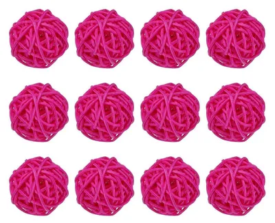 Image de Boules décoratives en rotin, rose, 3 cm, lot de 12