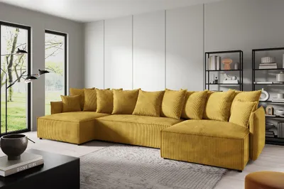 Produktbild von Wohnlandschaft mit Schlaffunktion MINEA Sofa U-Form in Stoff Poso Honiggelb