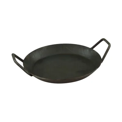 Produktbild von 1 Stück Servierpfanne Ø 20 cm aus Schmiedeeisen mit zwei Seitengriffen und Brett