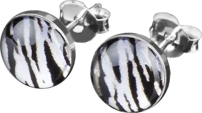 Produktbild von viva-adorno 1 Paar Damen Ohrstecker Ohrringe rund Edelstahl Schwarz Zebra Tiger Streifen Z210,schwarz weiß