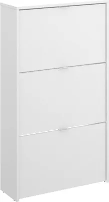 Produktbild von Schuhregal Dmurr, Platzsparendes Schuhregal für den Eingangsbereich, Schuhschrank mit 3 Klapptüren, 61x25h113 cm, Weiß