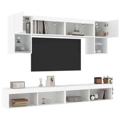 Image de Maison Exclusive - Ensemble de salon 6 pièces avec éclairage LED, blanc, aggloméré