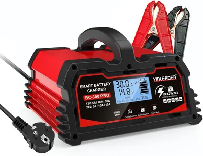 Obrázok produktu pre Automatická nabíjačka pre automobily, 30 A, 12 V/24 V, plne automatická, inteligentná, s LCD displejom