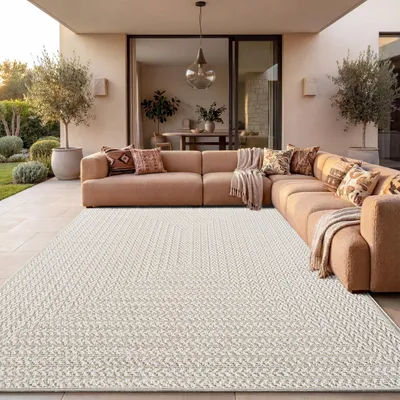 Produktbild von Paco Home Outdoor Teppich Wetterfest Balkon Wohnzimmer Boho Geometrisch Sisal Einfarbig 200x290 cm, KI-generiertes Bild