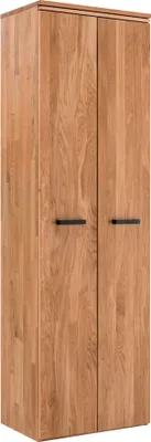Produktbild von Dielenschrank Eiche massiv geölt LEUNA-64 mit Metallgriffen in schwarz, B/H/T: ca. 60/195/39 cm