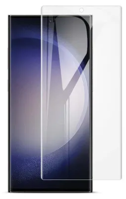 A screen protector is shown next to a smartphone.