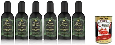 Produktbild von 6x Tesori d'Oriente Kaschmir-Sandelholz- und Vetiver-Parfüm Aromatic Parfüm EdT 100ml Eau de Toilette + Italian Gourmet Polpa 400 g