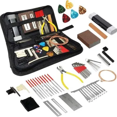Image de Kit de réparation pour guitare - 72 pièces - Outillage pour instruments - Réparation et réglage - 26 x 16 x 4 cm
