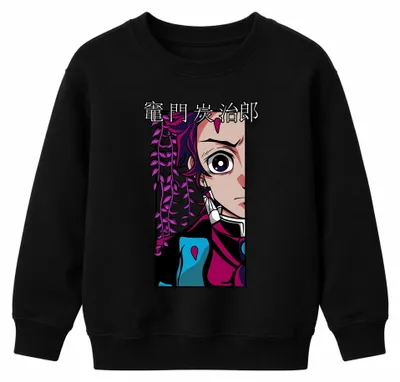 Zdjęcie produktu dla 竈門炭治郎 鬼滅の刃 Anime Manga Cosplay Fan Gift Uni Bluza dziecięca, czarny, 128