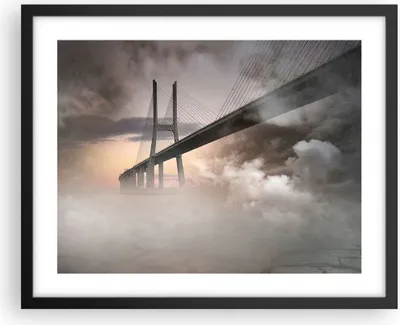 Produktbild von Gerahmtes Poster - Schwarzer Rahmen - Brücke Nebel Wasser - 50x40 cm - Wand Bild - Wanddeko - Wandbilder - Kunstposter - Wandposter - Bilderrahmen - Bilder - Kunstdruck - Wandbild - P2BAA50x40-3525