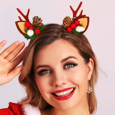Produktbild von Weihnachtliche Haarspangen mit Rentiergeweih, Tannenzapfen und Beeren, Party-Kostüm, Kopf- und Haarschmuck für Damen (A, Einheitsgröße)