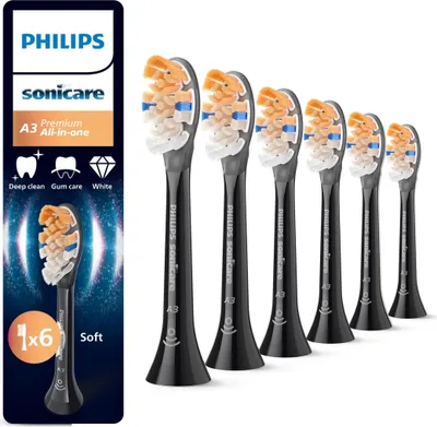 Zdjęcie produktu dla Philips Premium All-in-One HX9096/88 6 końcówek szczoteczki, 6 szt., Czarny, 3 mies., Miękki, 62000 ruchów na minutę, Philips