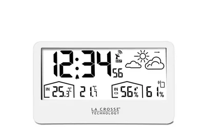 Wetterstation mit Funkuhr, Innen-/Außentemperatur, LCD, Weiß