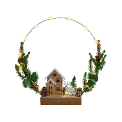 Immagine prodotto di Scena invernale illuminata con anello con abete verde - Ø 32 cm circa - Decorazione natalizia a LED con timer