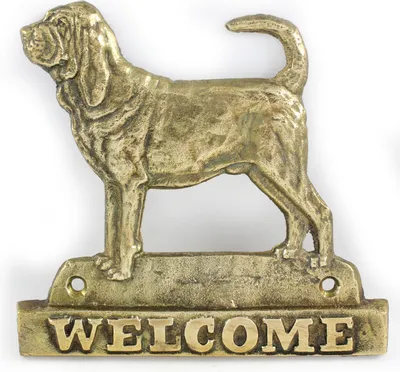 Immagine prodotto di Bloodhound - targhetta per porta con cane, targa di benvenuto in ottone, esclusiva targhetta con la scritta Welcome del marchio Art-Dog