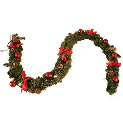 Produktbild von LED Tannengirlande 270cm Weihnachtsdeko Weihnachtsgirlande Girlande Türgirlande warmweiß, Farbe:rot