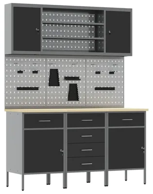 Immagine prodotto di vidaXL Banco da lavoro con cassetti 7 pz Nero Ingegneri Legno e acciaio