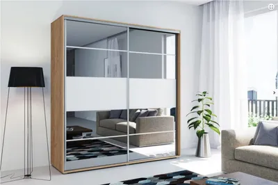 Produktbild von Kleiderschrank mit Spiegel 150/215 BENEDICTO – Eiche Craft gold / weiß