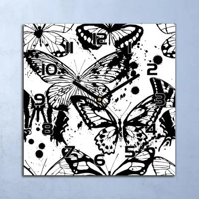 Produktbild von Wanduhr Echt-Glas-Küchenuhr Schmetterlinge Kunst Quarz 30x30 Deko Bilder