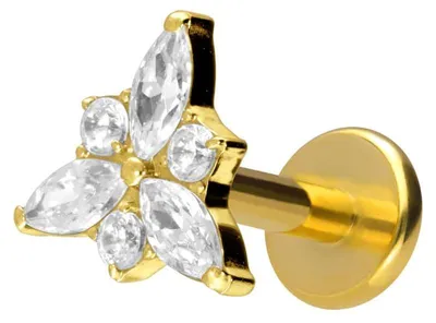 Produktbild von Ohrpiercing, Nasenpiercing Titan Labret mit Innengewinde KRISTALLBLÜTE Gold Stablänge: 6mm | Stabstärke: 1,2mm